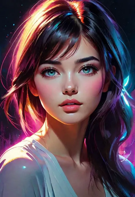 a beautiful white woman with long black hair, ethereal spiritual being floating in a cosmic space, mystical dimensional portal, intricate energy field surrounding her body, glowing orbs of light orbiting her, volumetric lighting, cinematic composition, dramatic chiaroscuro lighting, dreamlike atmosphere, vibrant colors, highly detailed, photorealistic, 8k, masterpiece
