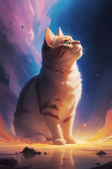 minimalist style, flawless, clean, masterpiece, professional artwork, famous artwork, cinematic lighting, cinematic bloom, background focus,  colorful splashes in the shape of a cat, painted world,(((hellscape))),  (surreal environment:1.3), no characters , upper body portrait,  <lora:Painted World-000006:.5>
