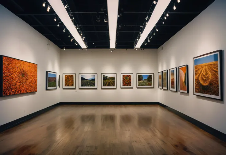 RAW Photograph, a modern art gallery, 35mm photograph, kodachrome, 8k, HDR, masterpiece, highly detailed