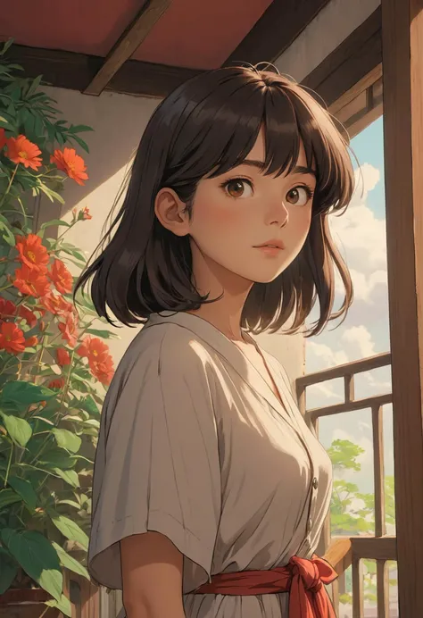 A beautiful woman, 8k, hdr, masterpiece, insanely detailed, minimalist composition, ghibli art