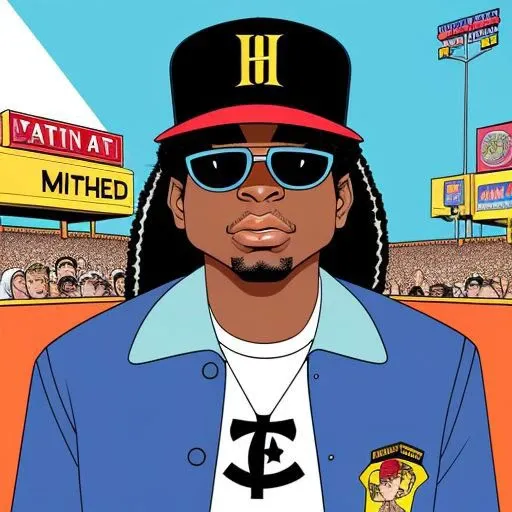 cartoon drawing of Eazy-E  forgetting the tickets to a concert  , trending on artstation, HD, ((high quality)), vibrant color scheme, character design