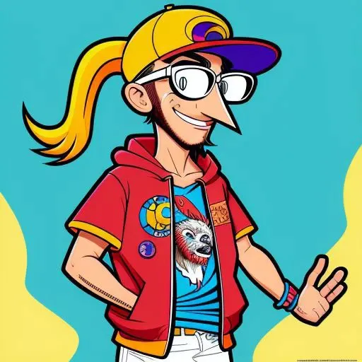 cartoon drawing of gonzo/people/hiphop  gonzo/problems  , trending on artstation, HD, ((high quality)), vibrant color scheme, character design