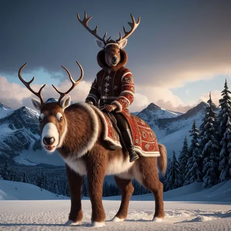 Ben E. King   whispering in awe   in a reindeer costume  (intricate:1.1), (realistic:1) digital painting , (vivid:1.2) , (wide angle shot:1.4), (landscape composed:1.2)(high octane render:1.1), volumetric lighting ,epic, high quality