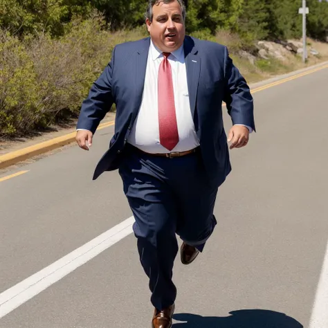 detailed render of  Chris Christie   running away from a bear , hd, trending, ((high quality))