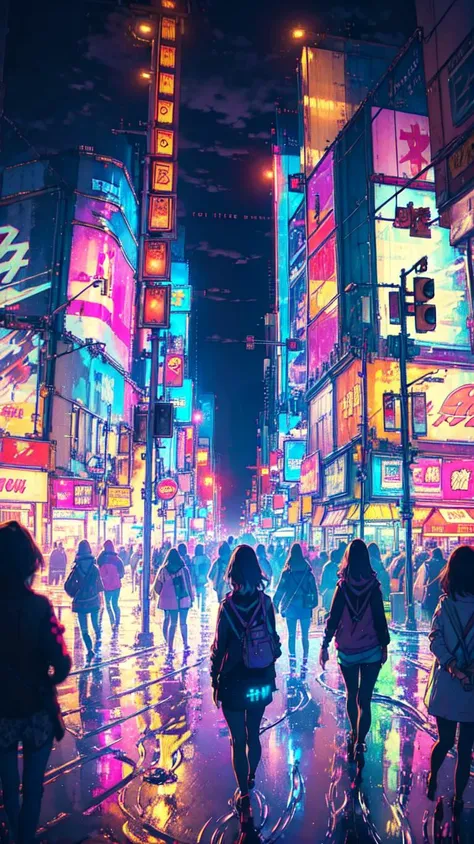 city street, neon signs, wate puddles, night, <lora:YuumeiArtV2_LoRa-000007:0.8>