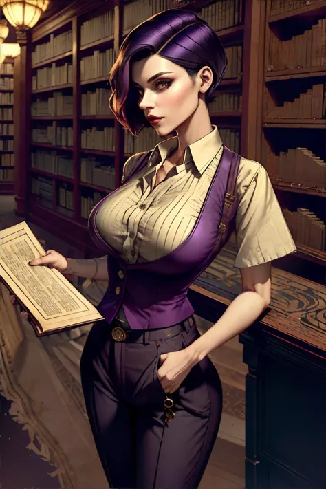 MorriganDA, masterpiece, highest quality, RAW, analog style, a stunning photo of a (beautiful bitchy woman), (burgundy fashionable dress), (small breasts:1.6), (holding books and scrolls), (in the library), (present days:1.4), (lipstick), (eyeliner), (makeup), (highly detailed skin, skin details), (highly detailed face and eyes), sharp focus, 8k UHD, DSLR, high quality, film grain, Fujifilm XT3, frowning, intricately detailed, highly detailed, cluttered and detailed background