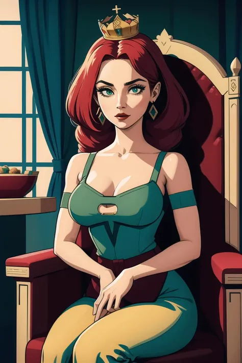 girl, prettify, ancient, medieval, castle, queen, red_hair, green_eyes,throne <lora:retro:0.5>
