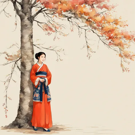 shenqiu, a beautiful woman leaning against a tree