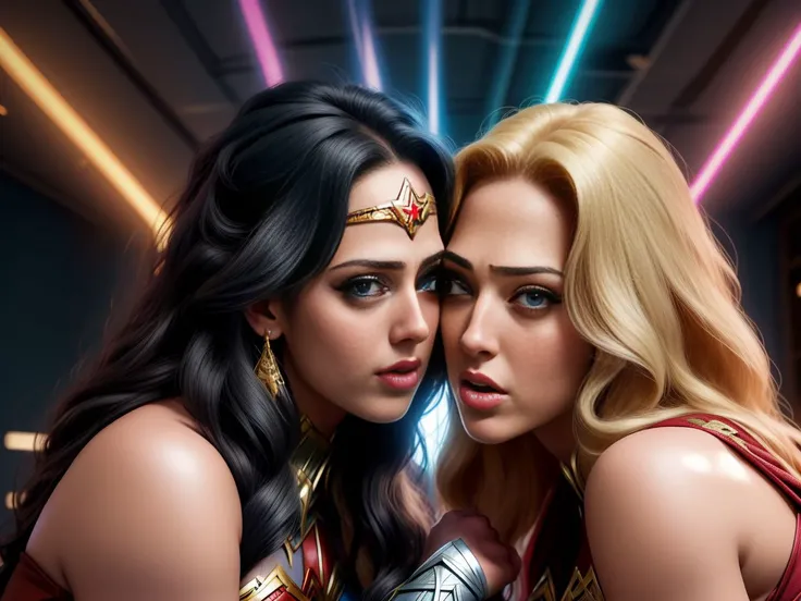 ((sfw)),photo RAW, portrait,
(2girls), Wonder Woman vs. Supergirl, entranced, orgasm, drooling, ahegao, hypnosis, mind control (sex), yuri, lesbian,  kissing, (erotic photoshoot by Suze Randall and Holly Randall), pheromones, bokeh, 
masterpiece, award winning photography, lighting, perfect composition, high detail, hyper realistic,dramatic lighting, epic, real life, <lora:LORA-XenoDetailer-v2:0.66>