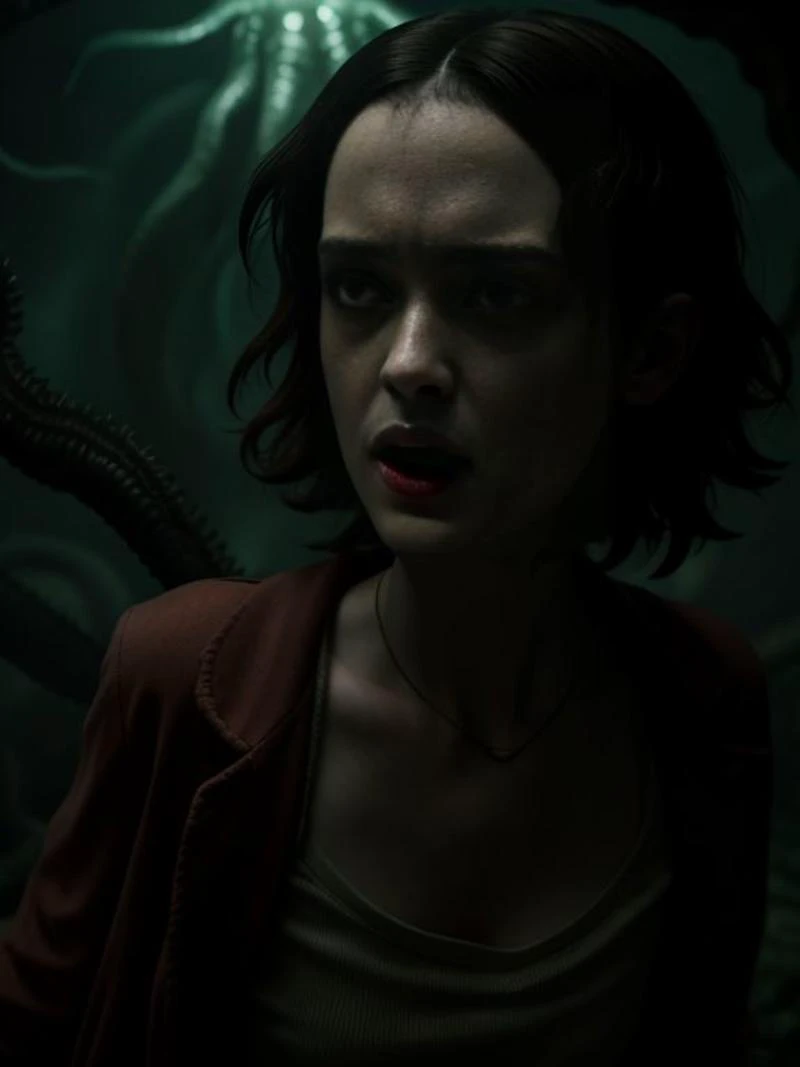 a young woman (Emma Watson, nude, swollen breasts) experiencing an intense orgasm, surrounded by alien tentacles in a slime-filled pit, multiple tentacles engaging in sexual acts with her, belly bulge, covered in ejaculate on her face and gaping anus, ultra-realistic, 8k, highly detailed, photorealistic, masterpiece, cinematic lighting, dramatic colors, dark fantasy, surreal