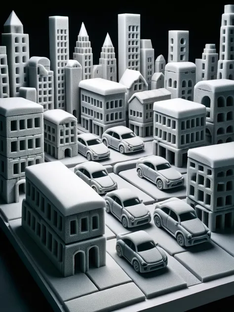 A bustling cityscape, each building and car crafted in ral-fittingfoam, looking like a model city encased in protective foam <lora:ral-fittingfoam-sdxl:1>, <lora:EnvyBetterHiresFixXL01:0:hr=1>