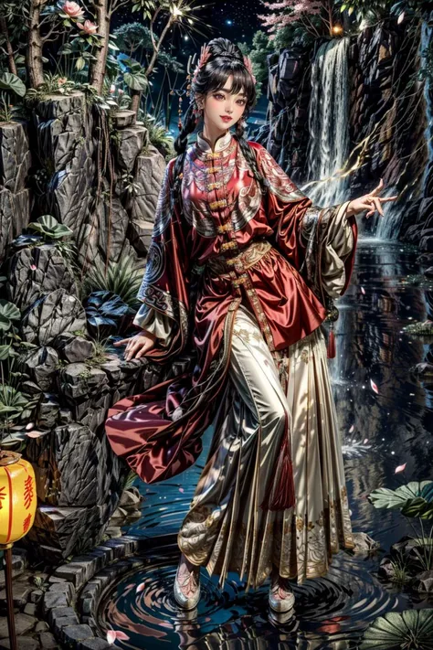 <(best quality, extremery best quality, masterpiece:1.4), (realistic, intricate details:1.4), (photorealistic:1.4), (extremely intricate:1.4), highres, ultra highres, ultra detailed, ultra-detailed, absurdres, incredibly absurdres, extremely detailed, high quality, high resolution, hyperrealistic, ultra-realistic, hyper-detailed, top quality, best, fine detail, massive detail, Highly detailed, extreme detailed, highest detailed, high-res, absolutely resolution, reflection, (refraction:1.4), (hyperrealism:1.4)>, BREAK, (1girl:1.3), solo, looking at viewer, (young cute beautiful 18-year-old girl:1.4), 3d face, (hand of Guido Daniele:1.4), beautiful girl, Beautiful face, pretty, girlface, kpop idol,  supermodel, stunning innocent symmetry face, perfect body, medium breast, slim waist, slim legs, (high detailed skin:1.5), glowing eyes, goddess, natural skin texture, shiny skin, White skin, Beautiful detailed face, detailed face, real skin texture, cute delicate face, finely detailed face, golden ratio, golden ratio face, expressive eyes, perfect face, perfect skin, flawless face, clear face, shiny hair, pale skin, Proper body proportion, perfect anatomy, realistic skin texture, luscious lips, glossy lips, natural makeup, beautiful bright pupils, slender figure, intricate eyes, detailed pupils, detailed face and eyes, longeyelashes, blush, good hand, perfect hands, pretty face, beautiful female bodies, finely detailed skin, oily shiny skin, clean facial features, an extremely delicate and beautiful, cute & girly, beautiful detailed eyes, stars in the eyes, detailed simmetric eyes, perfect smooth skin texture, BREAK, (((((standing, (white/blue/red/black/green/pink/yellow chinese shirt),(white/blue/red/black/green/pink/yellow chinese long skirt), (dancing, smile, Pink hair, Pink eye, long hair, Pink eyelashes, Pink lips, Pink lip colour, Eyes glowing Pink, flat bangs, happy expression), (lotus, hair ornament, water, dancing with butterfly, chinese traditional architecture, in the garden, floral background, brilliant colors, long_hair, nail_polish, jewelry, ancient art, chinese style), (night, Night time, moon light, sky, landscape, aurora borealis, stars, outdoors, Chinese, Pink fireworks, Sakura tree background:1.4), (lake background, mountains, full moon background, night lake shore, river, forest, chinese style countryard, lanterns, pond,  cobblestone pathway,   building pavilion, chinese buildings, moutains, misty lake, ancient chinese background, puddle, after the rain, petals falling, wet grass and trees, flower sea, in a meadow, waterfall, breeze, flying splashes, flying petals, leaves, bloom, bloom effect, surrounded by heavy floating petal flow, petal, Pink butterfly, flower, detailed beautiful grassland with petal, flowers, plants, Pink rose, many Pink roses, leaves falling from the tree, dust is drifting, ethereal, scenery, nature, mysterious background:1.4), (iridescent colors, Iridescence, blush, mysterious, fantasy background, fantasy, open mouth:1.2), (fog, wind:1.2), (Luminescent Particles:1.3), (fullbody:1.2), (eye focus, face focus, character focus, close-up face:1.2), (dutch angle, cowboy shot:1.3), colorful refraction)))), BREAK, <watercolor, available light, detailed light,  volumetric fog,  beautiful lighting,  Rembrandt lighting,  Cinematic, pixel art,  game art,  key visual,  surreal,   PBR Texturing,   Anisotropic Filtering, Maximum Clarity And Sharpness, Albedo And Specular Maps, Multi-Layered Textures, Surface Shading, Sub-Pixel Convolution,  Sub-Pixel Convolution,  Accurate Simulation Of Light-Material Interaction, blurry foreground, broad light, volumetric light effect, matte painting, perfectly defined features, volumetric lighting, Tone Mapping, Lumen Reflections, Global illumination, Ray Tracing, Screen Space Global Illumination, Accent Lighting, 32k, Natural Lighting, volumetric, cinematic masterpiece, Rule of thirds, high dynamic range, Multi-exposure HDR capture, cinematic render, game cg cinematic, atmospheric perspective, movie scene, epic dynamic frame, motion blur, ((cinematic look, Film look)), rim light, 4k textures, adobe lightroom, photolab, insane details, hyperdetailed, exposure blend, professional color grading, professional color correction, aerial perspective, particles and dust in beams of light, cinematic scene, dynamic lighting, sharp details, lomography, soft focus, light leaks, bold hues, atmospheric depth, (explosive light and shadow:1.2), aesthetics, intricate designs, ultra realistic digital art, (zentangle, mandala, tangle, entangle), (fractal art), elegant, vivid colours, floating particles, particles, dramatic, epic, (ink drawing, oil painting detailed), (dramatic lighting:1.2), RAW, huge filesize, extremery detailed CG, Photo, 8k uhd, cinematic atmosphere, trending on artstation, award-winning glamour photograph, highly detailed photo, official art, beautiful and aesthetic, unity 8k wallpaper, beautiful, highly detailed CG illustration, best illustration, intricate, Amazing, emotional, analog, painting, digital painting, concept art, Oil Painting, illustration, Classical art, Renaissance, Romanticism, Neoclassicism, Color Palette, depth and contrast, Vibrant colors, saturated, rich saturation, color harmony, vivid palette, concept-art, design style, detail character, concept render, colorful, analog photography, dreamy atmosphere, specular highlights, atmospheric lighting, (dynamic angle, dynamic pose :1.3), (shiny, clothes reflecting light, lens flare, bloom effect, light particle, lens glare:1.3), realistic lighting, cinematic light, (cinematic lighting), light in the face, soft lighting, saturated colors, detailed background, sharp focus, 8k high definition, perspective, Master Composition, roughness, post-processing, soft shadows, realistic shadows, ambient occlusion, ray-tracing, subsurface scattering, photon mapping, physically-based rendering, octane rendering, unreal engine 5, ue5 rendering, Adobe After FX, dslr, RTX, Best character details, radiosity, sharp, antialiased, RAW photo, HDR, 8k, 4k, (((Photographed by Roger Deakins, using a RED Monstro 8K VV camera and a series of high-end lenses))), ((Hasselblad photography)), (film grain:1.4), Kodak portra 400, ((Fujifilm X-T5)), professional photograph, depth of field, caustics, Broad lighting, diffuse lighting, rim lighting, two tone lighting, textile details, visible pores, high resolution scan, professionally color graded, photographic reality, automatic white balance, best lighting, detailed shadow, high contrast, strong light and shadow>, (PureErosFace_V1:0.5), (ulzzang-6500:1), <lora:epiNoiseoffset_v3:2>, <lora:add_detail:2>, <lora:hipoly_3dcg_v7-epoch-000012:0.6>, <lora:zhongfenghuaxiyou-000018:0.2>, zhongfenghua, <lora:hanfu_ming:0.8>