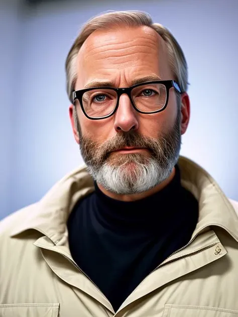photo of (LuckyHank:0.99), a bearded man wearing glasses, wearing a white lab coat over a black turtleneck, with a black gloves, with a futuristic scanner strapped to their wrist,  detailed face, realistic skin, high quality, (brown eyes:1.1), Leica 50mm, f1. 4, natural light, grainy, (high detailed skin:1.2)