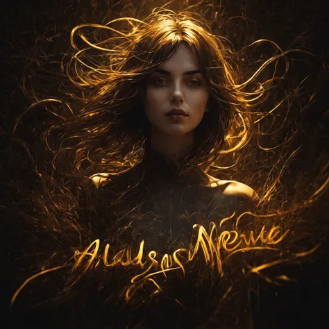 Typographic art vivid, abstract, surreal, shadows, 20 years old Maltese young woman, otherworldly background, eldritch, meadow, uncontested beauty, Viper, dangerous, (Legendary Gold outline). Stylized, intricate, detailed, artistic, text-based illustration, concept art, trending on cgsociety, trending on artstation. <lora:linquivera:.475> linquivera, liiv1,<lora:d\EnvyAwesomizeXL01:.75> awesomize