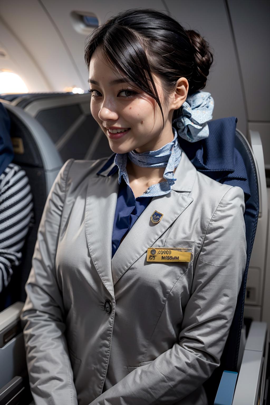 Arafed woman in a business suit sitting on a plane - SeaArt AI