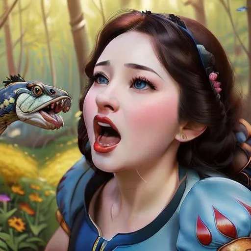 (SnowPrincessw:1), <lora:SnowWhite_character:0.6>, perfect face, perfect lips, open mouth, scared, scream
