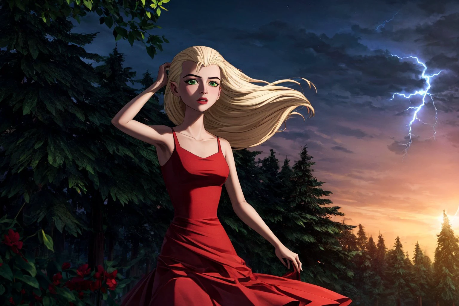 (masterpiece, high quality, 64k, vivid colors, 3d ray traicing, uhd, extremely detailed, extremely intricate, professional, beautiful lightning, professional photo, )
BREAK
<lora:Eunice1.0:1.0> Eunice, blonde hair, green eyes, sundress, pink dress, flowing hair, windy, holding hair, flowing leaves, green leaves
<lora:add_detail:0.75>
BREAK
outdoors, sun, sunlight, source of light behind, in the park