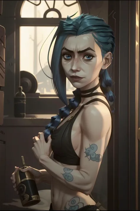 Jinx, <lora:arcane_style:0.8>, arcan3l0l, blue long hair,