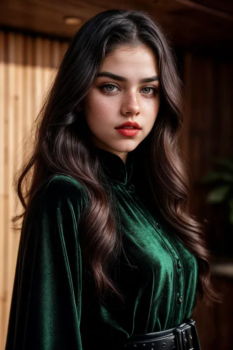 <lora:Kennedy:.7>, simple background, dark background, upper body, at front, portrait, <lora:GoodHands-vanilla:0.8> better_oppai,  Bright Green blouse, long hair
Lips pursed together firmly, with closed eyes, symbolizing unwavering determination and steadfast resolve.