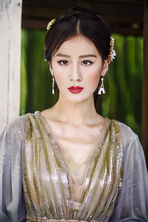 best quality, masterpiece, real,realistic, photo,photorealistic,cowboy shot,looking at viewer,
1girl, beautifly face,mature female,huangshengyi,china dress,
east asian architecture,
<lora:huangshengyi_0805v1_09:0.7>