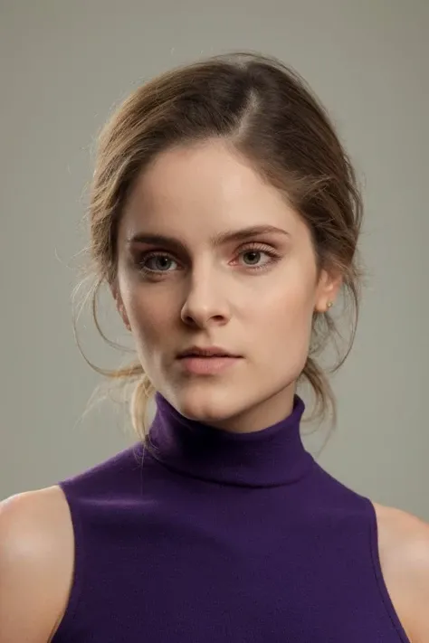 portrait, 1girl, face close-up, woman in purple sleeveless turtleneck, simple background, soft colors, masterpiece, high quality, (high detailed skin:1.1)
<lora:sophie_rundle_lora_v01:1> sophie88