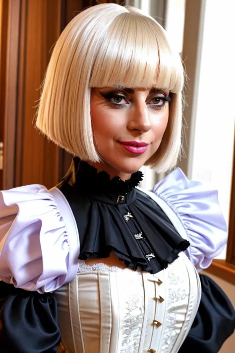 ((Masterpiece, best quality)),edgQuality,smirk,smug, bob cut,Lady Gaga
edgCT, a woman in a blouse, puffy sleeves,wearing edgCT,chic top ,ribbon,((corset))
<lora:edgChicTops1:0.75>