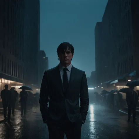 cinematic film still of <lora:Split Screen Style:1>
several simultaneous images of a man in a suit standing in the rain,Split Screen Style,1boy,male focus,outdoors,multiple boys,hood,bodysuit,mask,night,building,rain,city,silhouette,cityscape,superhero , division of the screen, half screen, several simultaneous images, shallow depth of field, vignette, highly detailed, high budget, bokeh, cinemascope, moody, epic, gorgeous, film grain, grainy