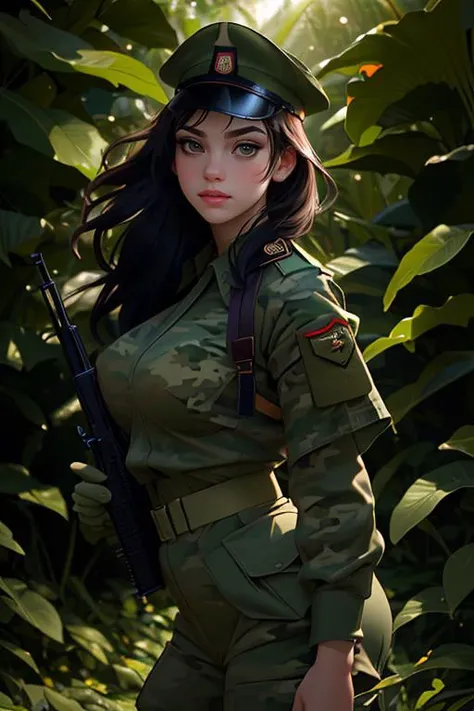 Merger_sweet_esparter,
(a (soldier:1.1) in the jungle on manoeuvrers wearing (army fatigues:1.2) and holding a rifle, (camouflage:1.2), military, uniform, military, camouflage uniform:1.2),
bokeh, f1.4, 40mm, photorealistic, raw, 8k, textured skin, skin pores, intricate details <lora:epi_noiseoffset2:1>, epiCRealism