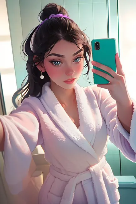 Merger_sweet_esparter,
(taking a selfie in the bathroom mirror wearing a towel dressing gown, selfie:1.2),
bokeh, f1.4, 40mm, photorealistic, raw, 8k, textured skin, skin pores, intricate details  <lora:epi_noiseoffset2:1>, epiCRealism <lora:ClothingAdjuster3:-1>