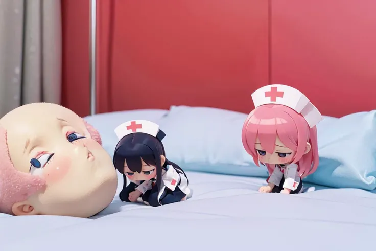 best quality, photorealistic, in a hospital, prostrated with fever,
(2girls: 1.2), (chibi:1.2), yuri, a patient and a nurse, nursing, ashamed, bed, pillow,
<lora:blindbox_V1Mix:0.8> <lora:flat2:0.5>,