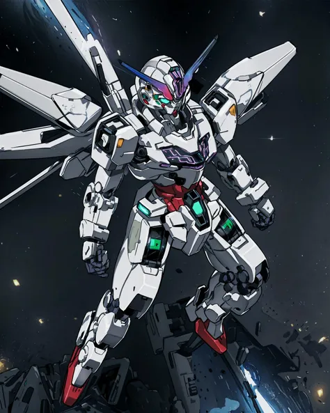 masterpiece, best quality,ultra-detailed,science fiction, no humans, mecha, robot, mobile suit, gundam,CALIBARN,<lora:CALIBARN:0.9>,
v-fin,holding culverin,energy gun,open hand,mechanical wings,Parmett,glowing,
full body,from above,Dynamic angle,space,