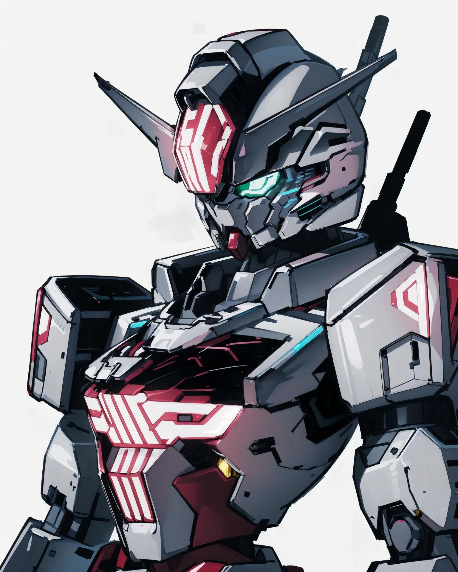 masterpiece, best quality,ultra-detailed,science fiction, no humans, mecha, robot, mobile suit, gundam,CALIBARN,<lora:CALIBARN:0.9>,
v-fin,Parmett,glowing
portrait,white background,straight-on,upper body