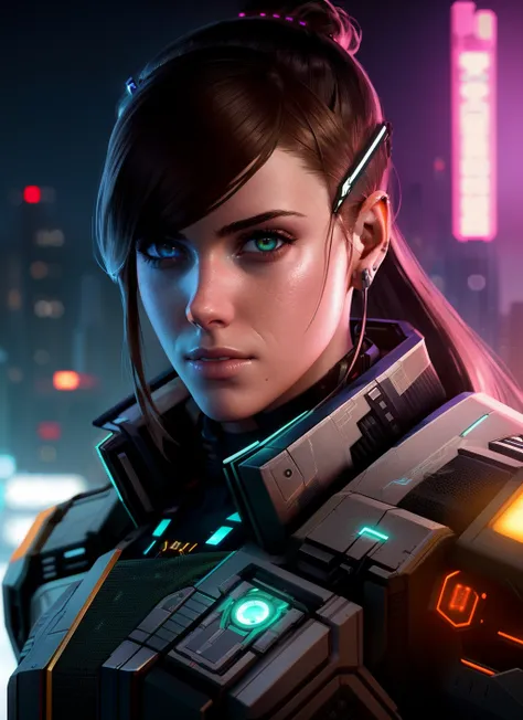 beautiful portrait of a heavily armed cyborg mercenary girl, art by wlop and artgerm and liam wong, cyberpunk, neon, intricate details, trending on artstation, sharp focus, caustics, octane render, radiant light, 4 k