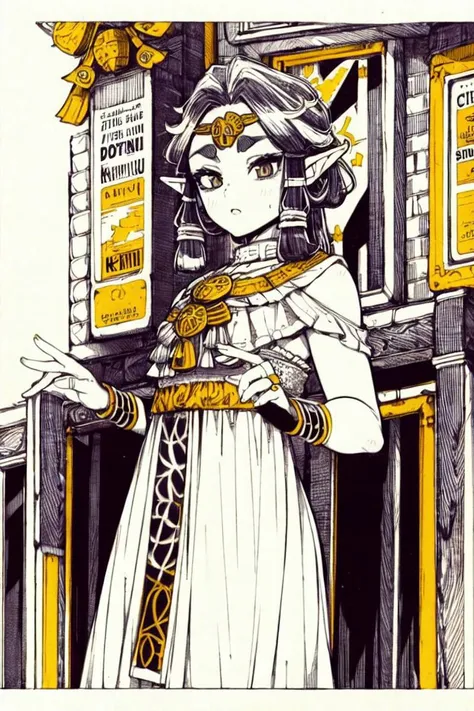 masterpiece, <lora:kitamurashu-56:1> kitamurashu, 1girl, solo, monochrome, spot color,
<lora:riju_zelda-08_v3:1> riju_zelda, (hair rings, long hair), circlet