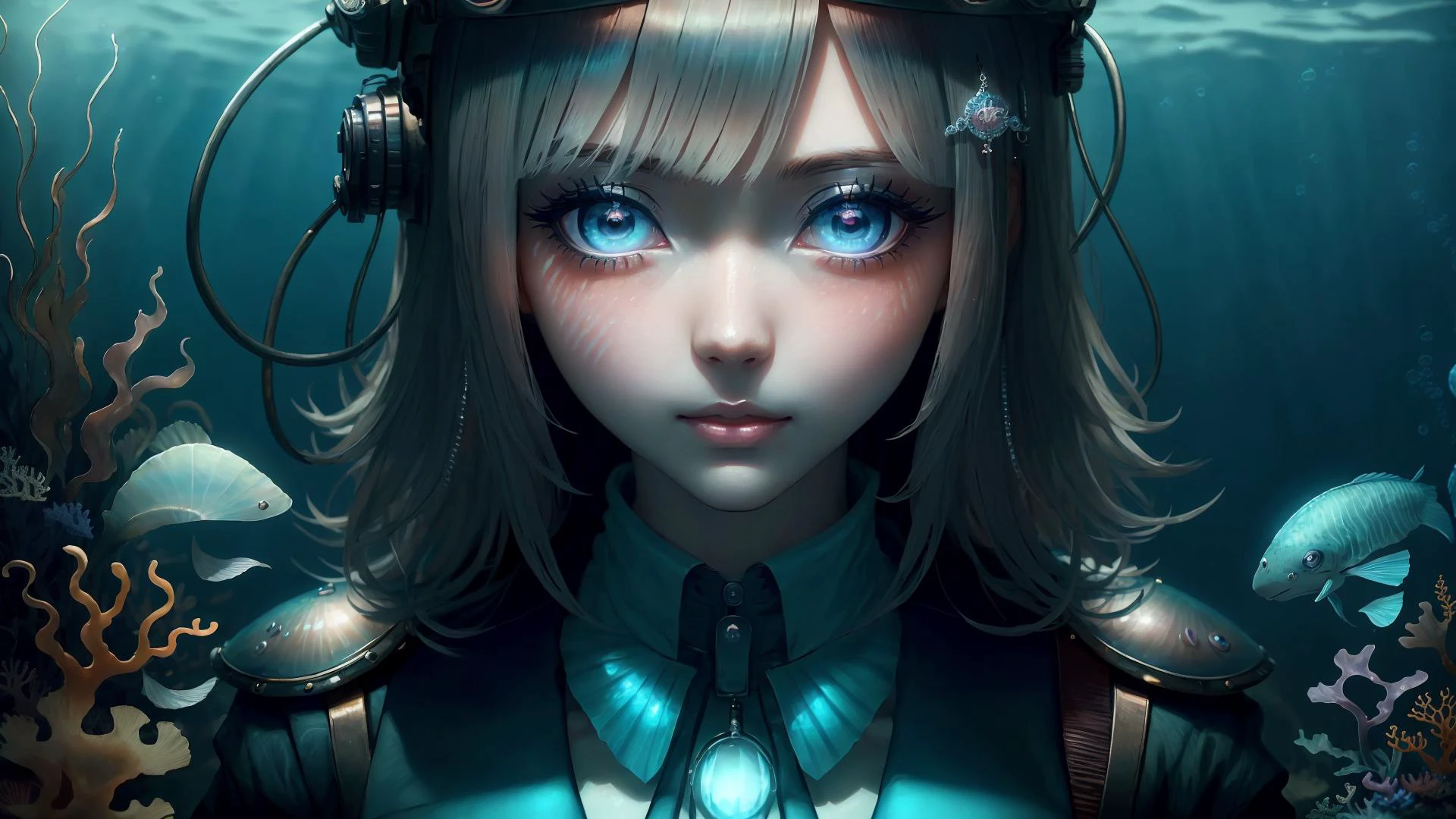 1girl, <lora:chiakiNanami_v30:0.8>,chiakidg, mature female, office lady, skirt, shirt, thighhighs, high heels, arms behind back, <lora:AtlantisTech-20:0.8>,atlantistech, bioluminescent , undersea, scifi, <lora:gigatitums:0.3>large breasts,, (8k, masterpiece, best quality, ultra-detailed), (an extremely delicate and beautiful)kawaii, cute, very big eyes, Aesthetic Anime Eyes, small face, large breasts, cinematic lighting, , Intricate, High Detail, Sharp focus, dramatic, masterpiece, best quality, ultra-detailed,