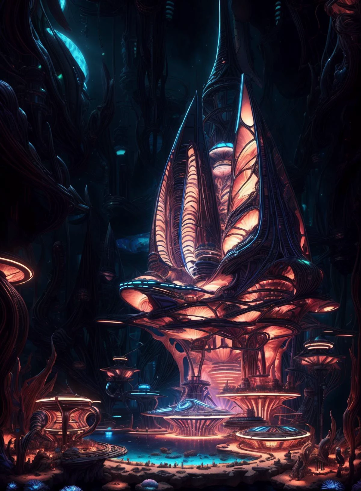 a zoetrope civilization in the deep of the ocean,atlantistech,cityscape,ship,science fiction,
marine environment|marine organism,bioluminescent,blue background,
masterpiece,best quality,ultra detailed,8k,
<lora:AtlantisTech-20:0.8>,<lora:XSArchi_127:0.5>,<lora:add_detail:1>,