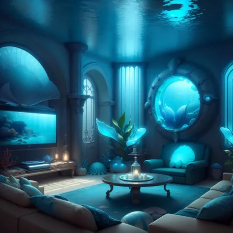 <lora:AtlantisTech-20:0.8>, atlantistech ,scifi, undersea,bioluminescent ,
living room,