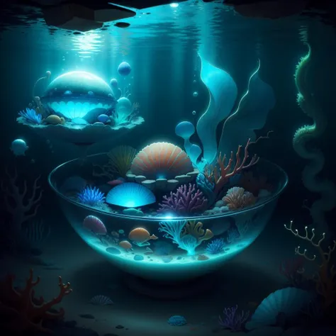 <lora:AtlantisTech-20:0.8>, atlantistech ,scifi, undersea,bioluminescent,
bowl of fruits ,