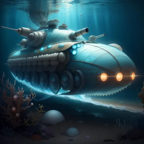 <lora:AtlantisTech-20:0.8>, atlantistech ,scifi, undersea,bioluminescent ,
shell,battle tank