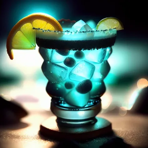 <lora:AtlantisTech:1.3> atlantistech food photography macro shot of a Mezcal Margarita made with smoky mezcal, and Cointreau in a luminescent rocks glass, photorealistic, portrait, professional, clean, focus, action, shadows, depth of field, UHD, alcohol ads, luxury, urban, bar, atmospheric, creative, artistic, fast prime lens, wide aperture lens, low light lens, off-camera flash, light modifiers, contrast, clarity, sharpening, color balance, high iso, f/1.8, 50mm, cool white balance, reflectors , scifi