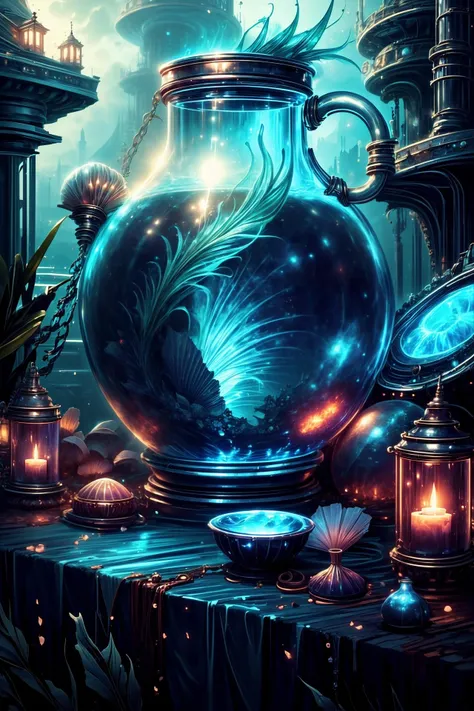 <lora:add_detail:1.0> <lyco:potion_craft:1.0> <lora:style-atlantistech:1.0> atlantistech, potion, "atlantean dream draught," enclosed within an opalescent vial that seems to hold a fragment of the lost city's essence, the potion's shimmering radiance invites dreamers to embark on an immersive journey through the sunken ruins of atlantis, (style of guweiz:1.4), (masterpiece, best quality, official art, famous artwork, golden ratio, mystical ambience, epic composition:1.2)