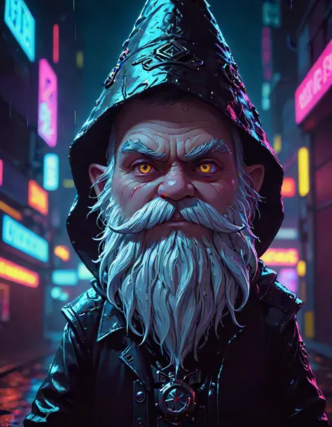 Positive prompt:
neon noir an evil gnome, cinematic scene, solo, style of Slawomir Maniak, symmetric view, ultra realistic, detailed eyes, . cyberpunk, dark, rainy streets, neon signs, high contrast, low light, vibrant, highly detailed