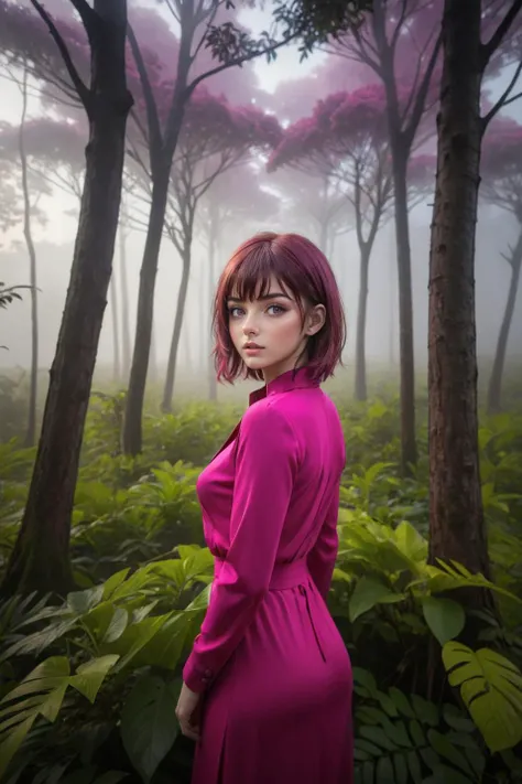 (solo, full body photo:1.3), (action packed:1.3), (haze, fog, mist:1.3), chiaroscuro, <lora:DDR_Fashion:0.3>, AnalogRedmAF <lora:AnalogRedmondV2-Analog-AnalogRedmAF:0.1> photo of a woman from Antigua and Barbuda dark pink hair styled as Bangs, Unexpected Romanian Lip Ring, crowded trees, Summer, equirectangular 360, Rough sketch, Zen, Impressionism, soft lighting, Selective focus, Vivid Colors flower, perfect pussy:1.15) cute (smile:0.1) (zoomed out, far shot, wide angle:1.2) <lora:add-detail-xl:1> <lora:DetailedEyes_V3:1>, perfect eyes <lora:perfect-eyes:0.3>