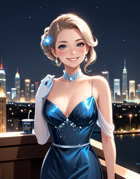 24 year old Caucasian female、Blue delicate eyes,Sexy proportions、Provocative facial expression、Cleavage Emphasis、Disney、Cinderella 1 person、cinderella castle background、Fireworks are going up