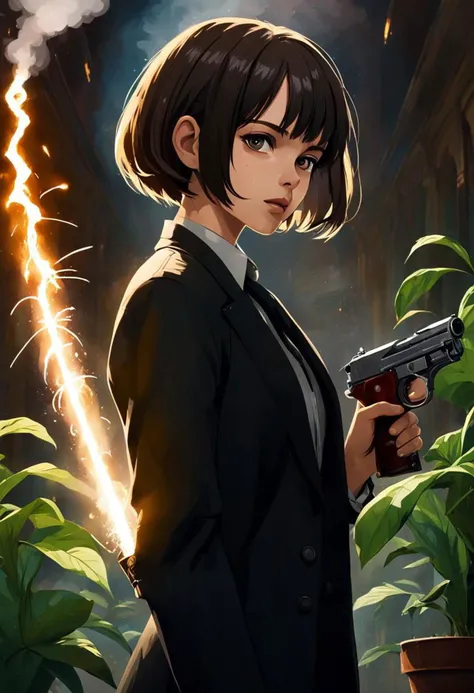 Leon, professional assassin with Mathilda, pot of plant, cool, calm, young, cute, beautiful, Gothic, natural beauty, slim and sexy,
high quality, hyper realistic, HD, 8k, Cinematic Scene, dramatic lighting, cinematic, epic Steven Spielberg still, sharp focus, emitting diodes, smoke, artillery, sparks, racks, system unit, resolution blade runner