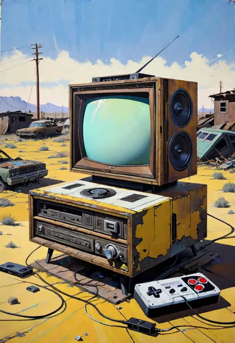 acrylic on panel, USA home, Consoles device wasteland