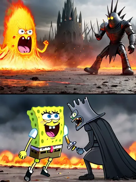 Epic battle scene, Spongebob vs. Sauron,