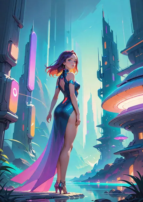 1 beautiful woman, dress
architecture, colorful, digital, environmentalism, fantasy, flat-colors, futuristic, landscapes, vibrant
by James Gilleard