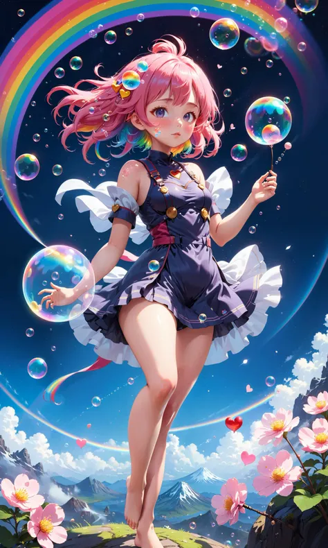 (masterpiece、highest quality、highest quality、water彩画(curly)、Official Art、Beautiful and aesthetic:1.2)、(One Girl:1.3)、(Fractal Art:1.3)、From the upper part of the body side、Looking at the audience、pattern、(Bobcut、colorfulな髪、Half Blue、Half pink hair:1.2)、water、liquid、cloud、colorful、Starry Sky、performer、