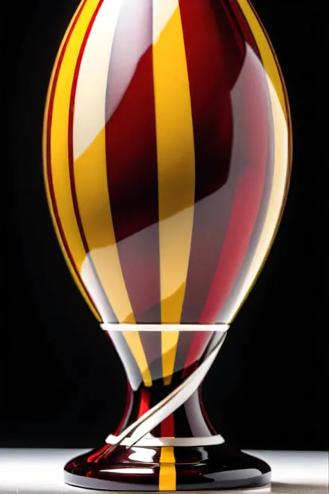 a close up of a vase with a red and yellow stripe, topaz, 300 mm, hive, winning award piece, | 28mm |, image on the store website, spiral lines, polished : :, red webs, egg, linsey levendall, light bulb, metallic torso, 3/4 profile, candy apple, engraved, very detailed, gorgeous